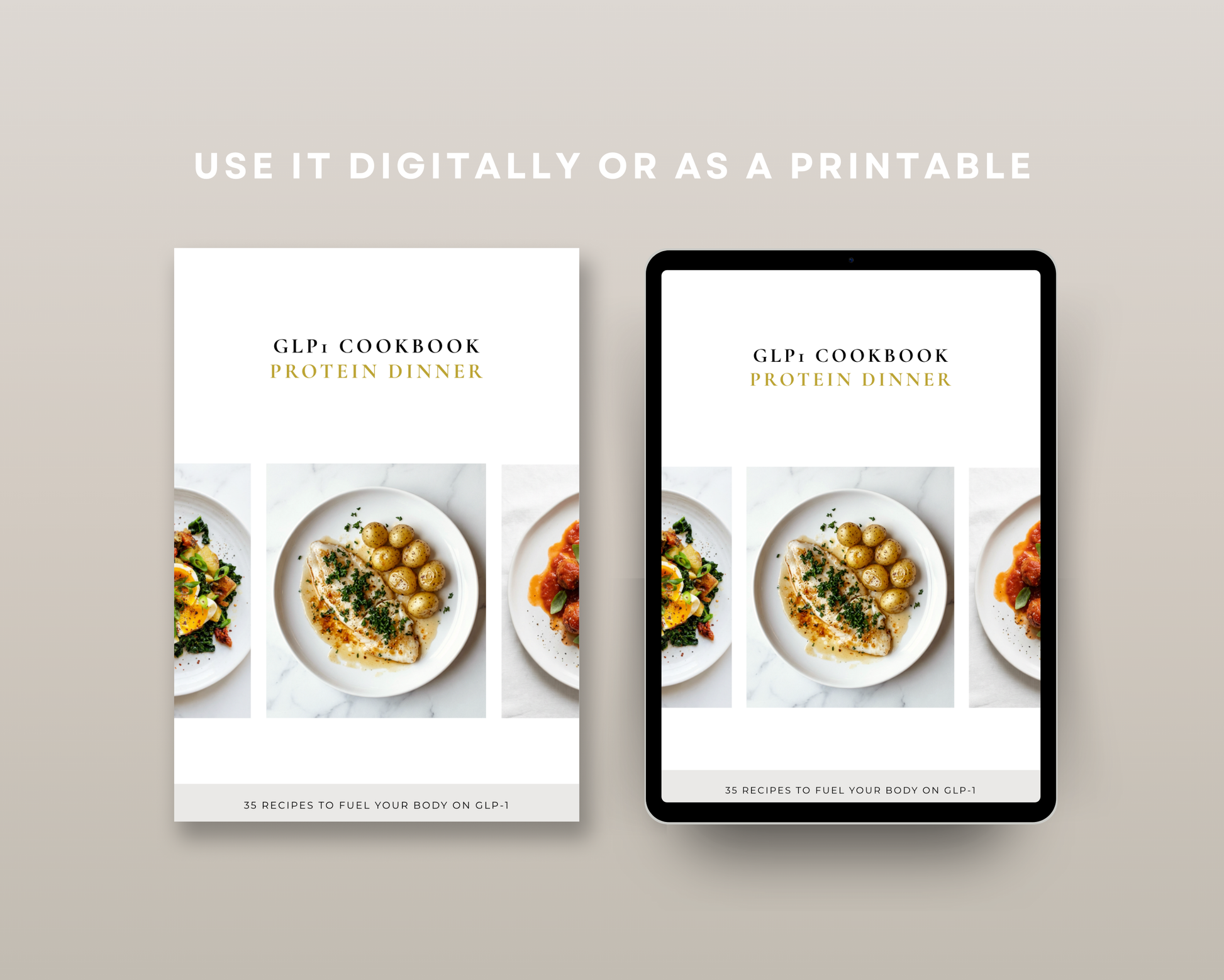 Overview page of GLP-1 Protein Cookbook listing all 35 recipes by category