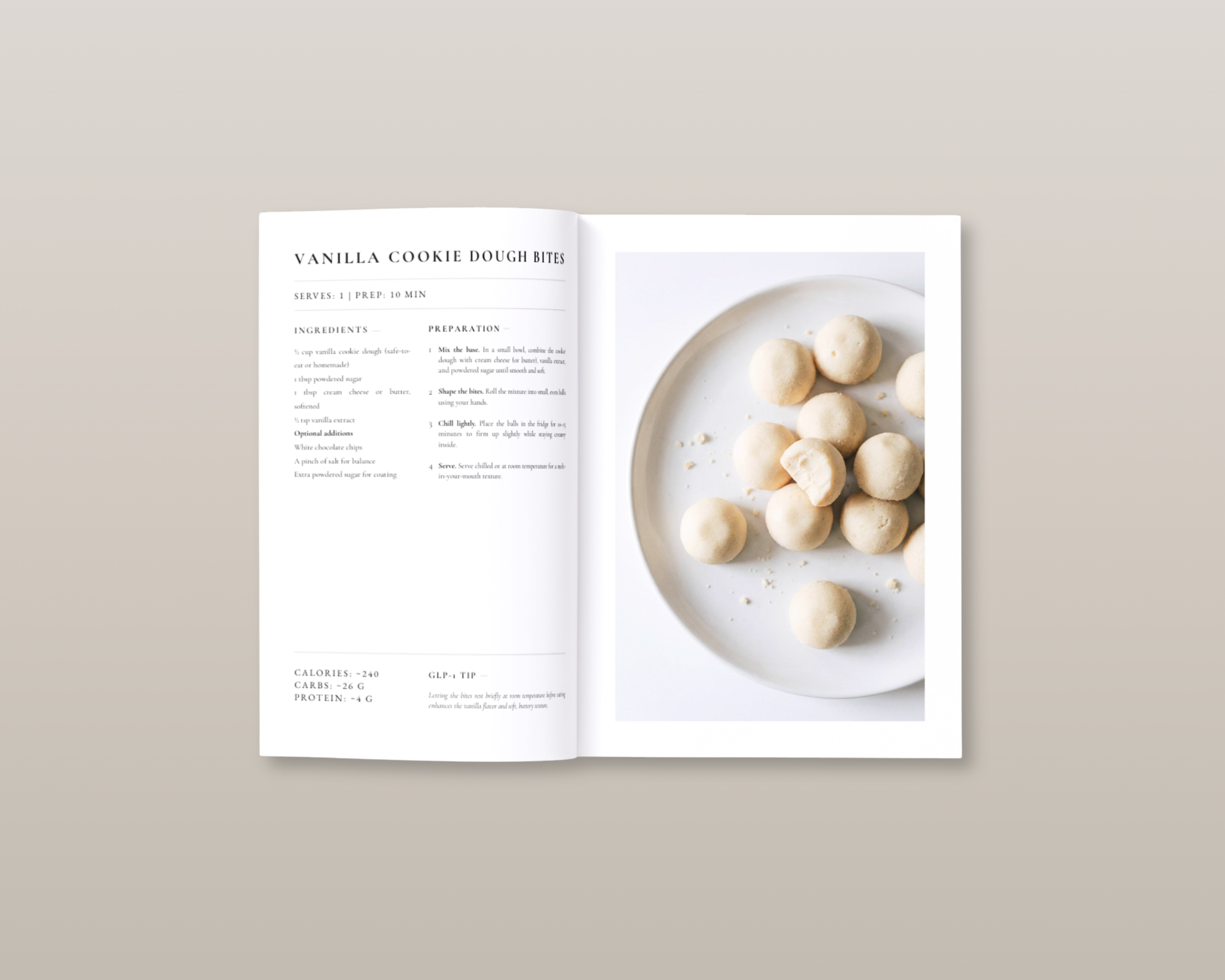 Creamy dessert recipe detail from the GLP-1 cookbook — portioned for smaller appetites