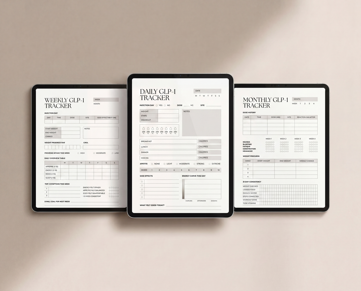  GLP-1 tracker bundle cover option in Stone neutral — GLP-1 habit and progress tracker printable