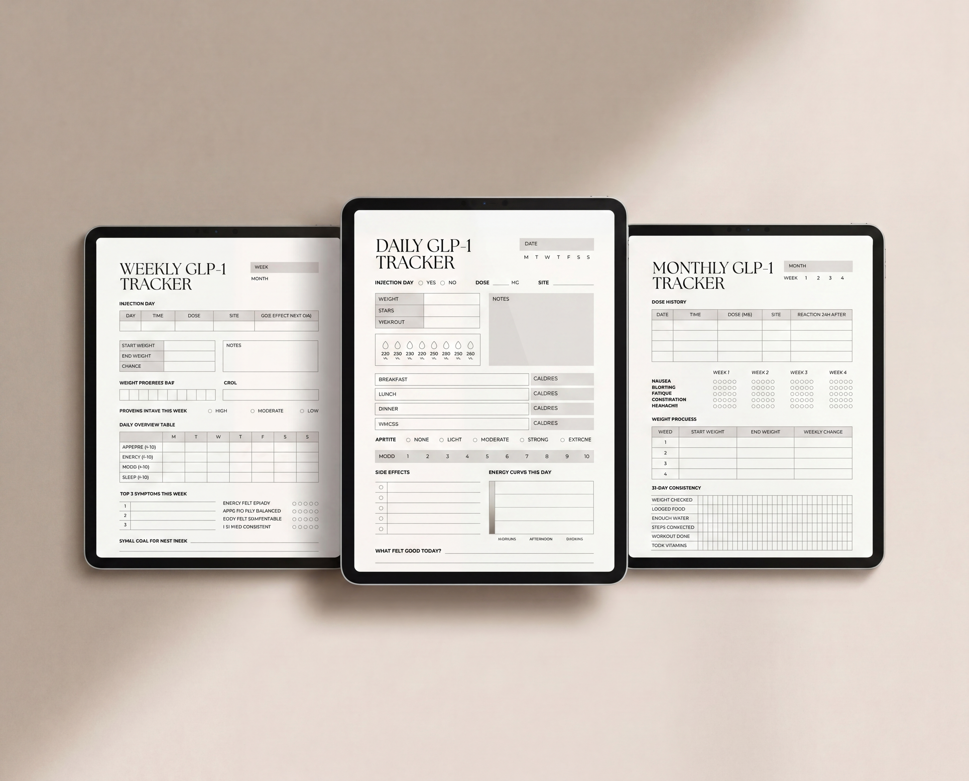  GLP-1 tracker bundle cover option in Stone neutral — GLP-1 habit and progress tracker printable