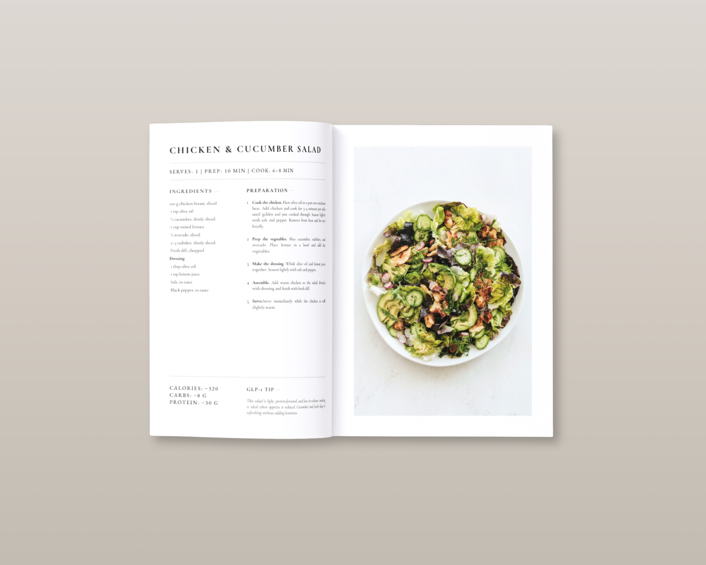 Meal prep spread from the GLP-1 salads cookbook — organized weekly lunch planning