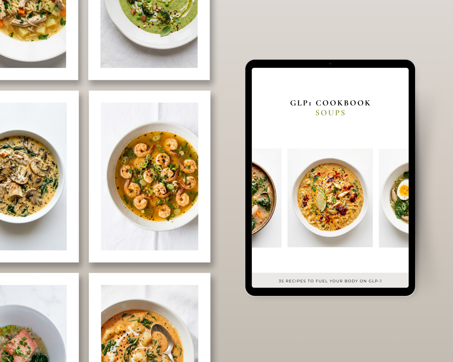 Warm comfort soup overview page — GLP-1 friendly recipes with calorie notes