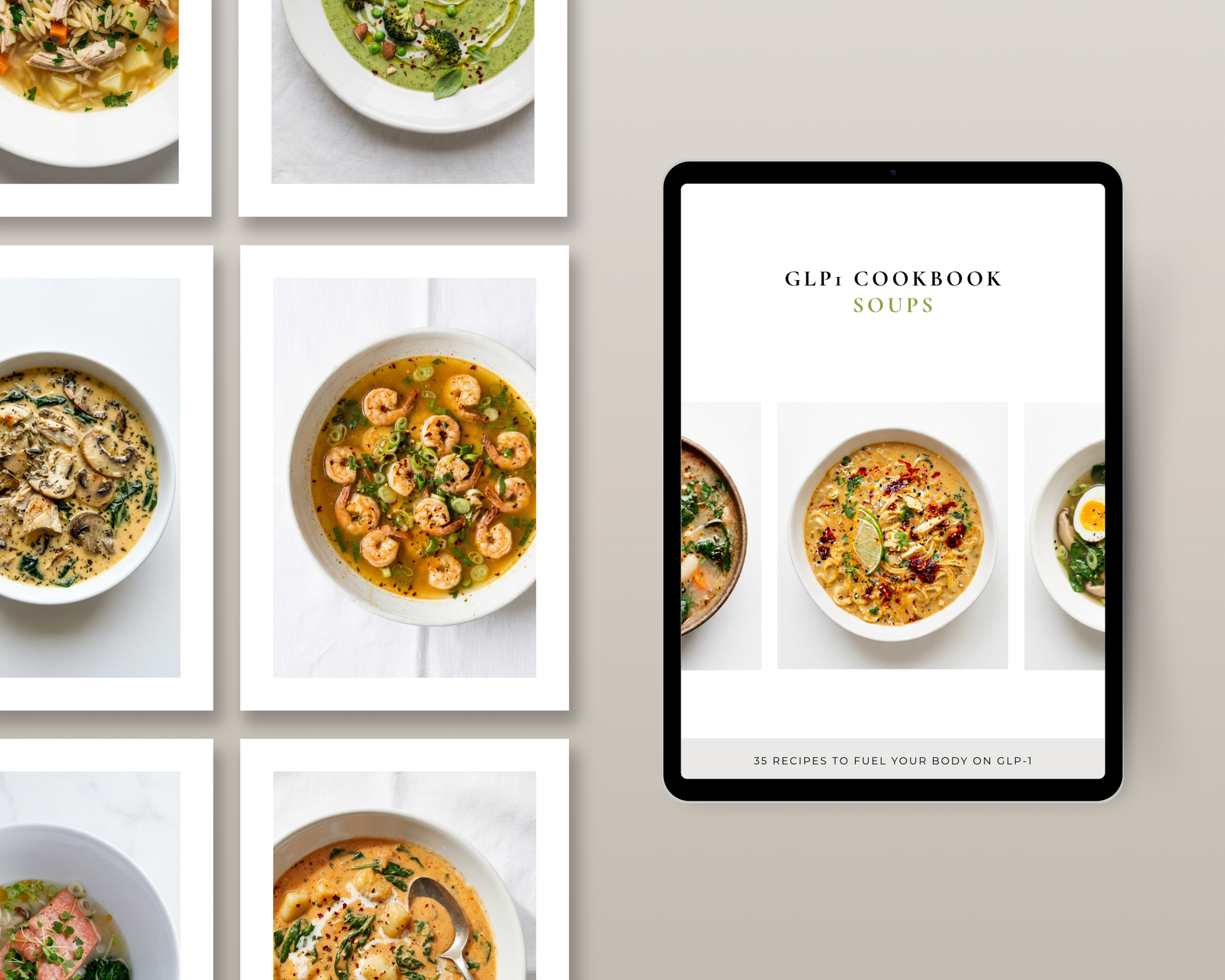 Warm comfort soup overview page — GLP-1 friendly recipes with calorie notes