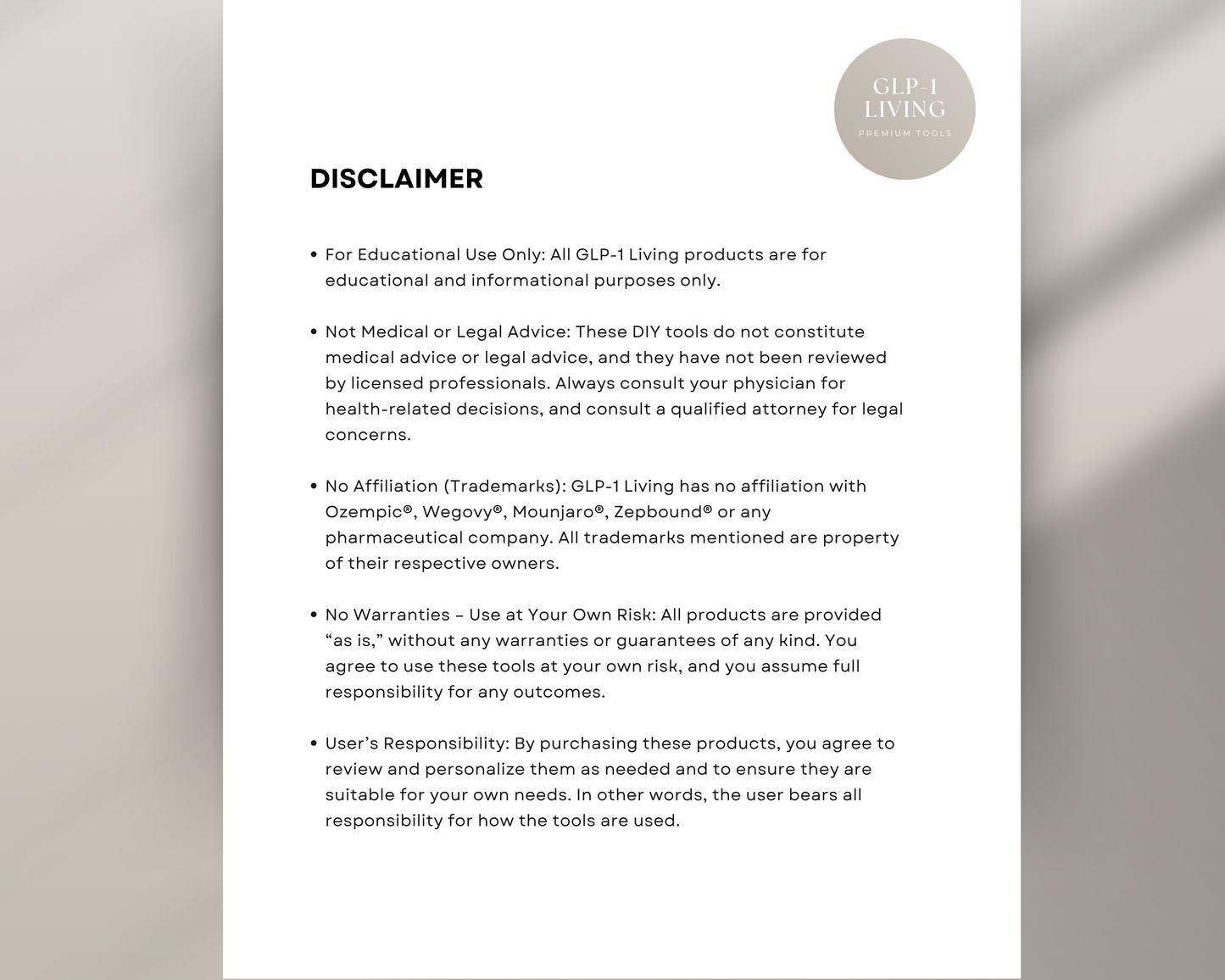 Full flat lay of the GLP-1 weekly tracker bundle showing all pages included in download
