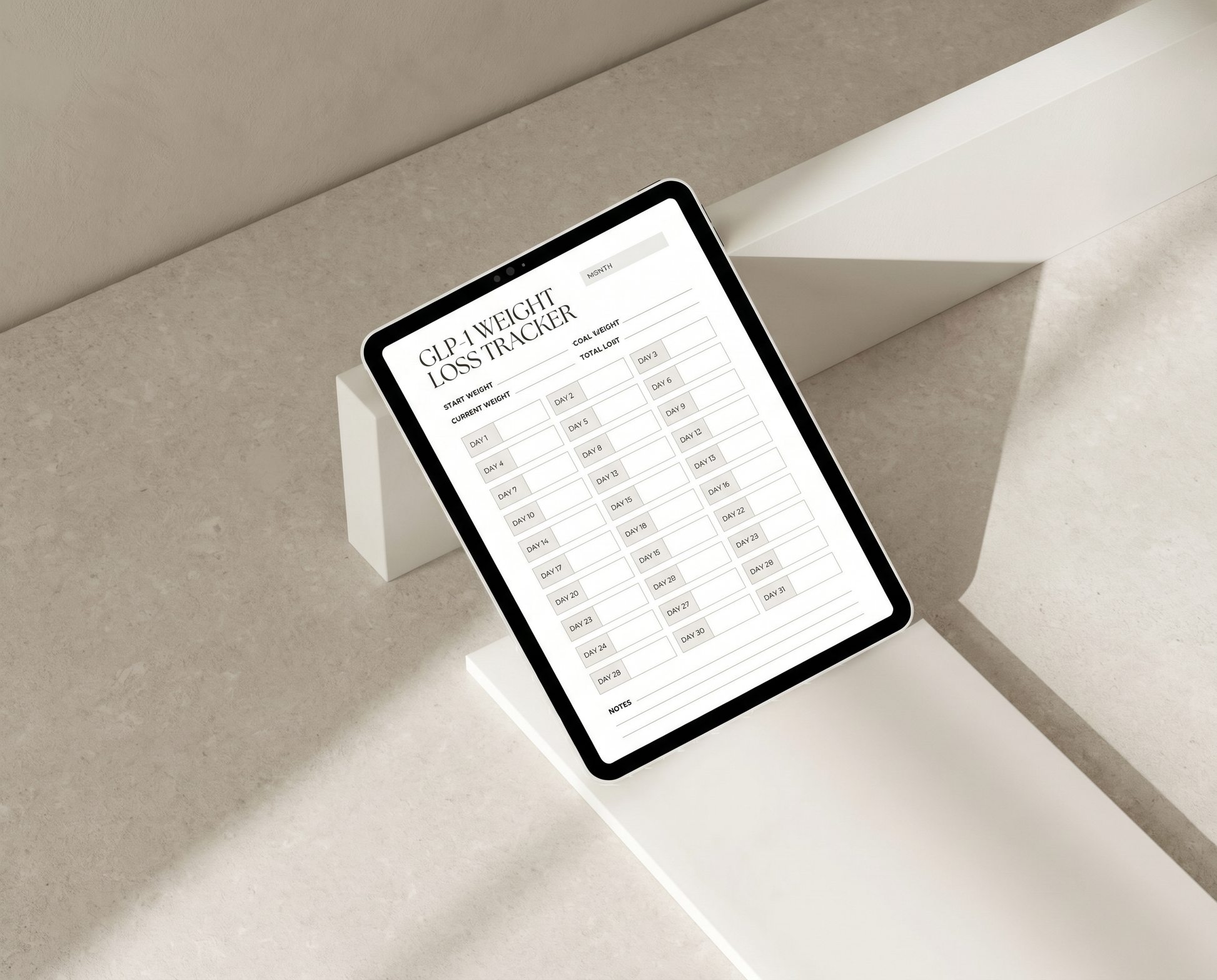 Printable weight loss tracker in Warm Beige — designed for Ozempic and Wegovy users
