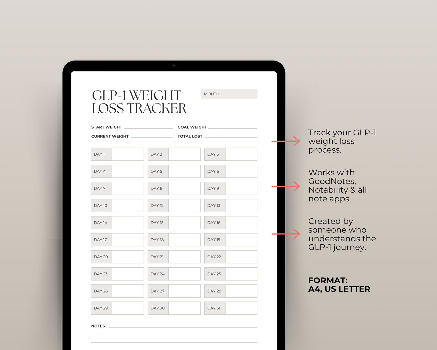 GLP-1 weight loss tracker printable cover in Sage Green — choose your color when you order