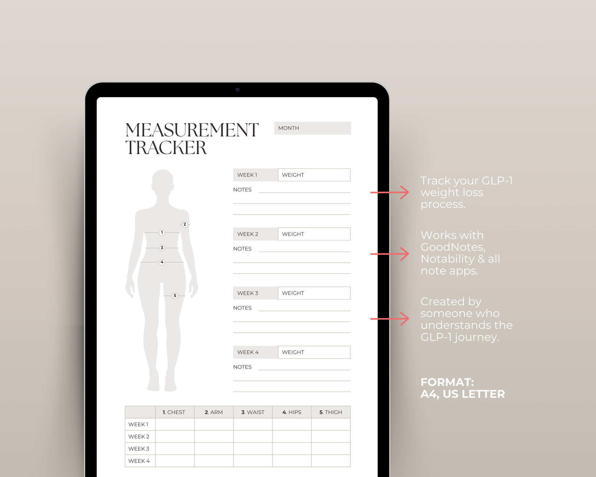 Body measurement tracker for GLP-1 users in Dusty Blue — choose your color when you order