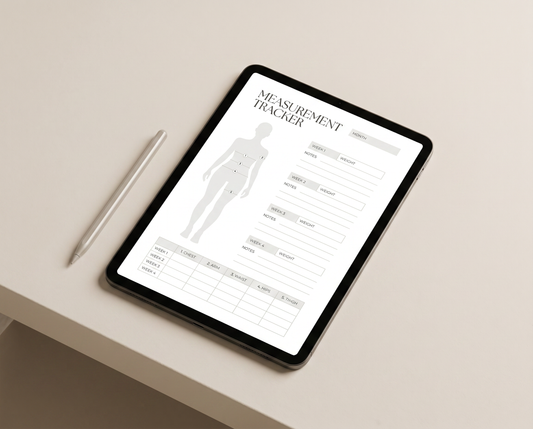 Printable body measurement tracker in Warm Beige — designed for Ozempic and Wegovy progress