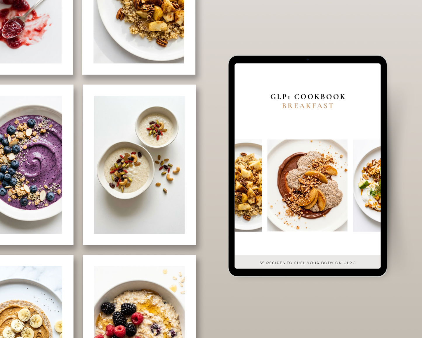 Open spread of Wegovy breakfast food guide with step-by-step cooking instructions