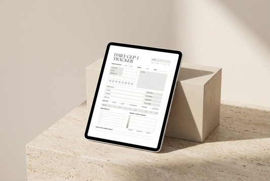 Zepbound and Mounjaro daily tracker printable flat lay — food and progress log PDF
