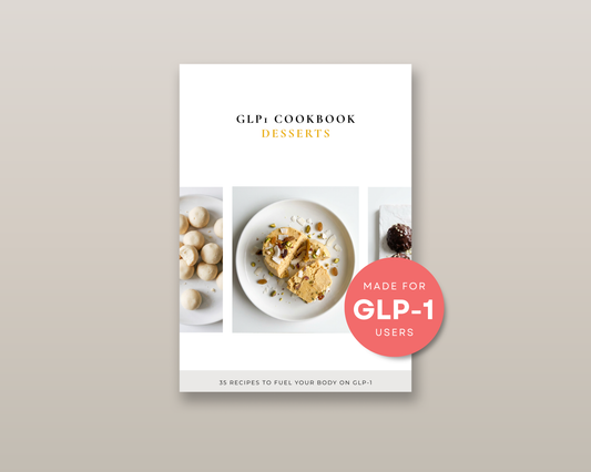 GLP-1 Desserts Cookbook cover — 35 low-sugar recipes for Ozempic, Wegovy and Mounjaro users