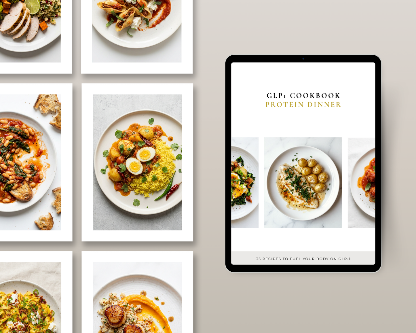 Breakfast recipe page from high-protein GLP-1 cookbook — eggs and Greek yogurt options