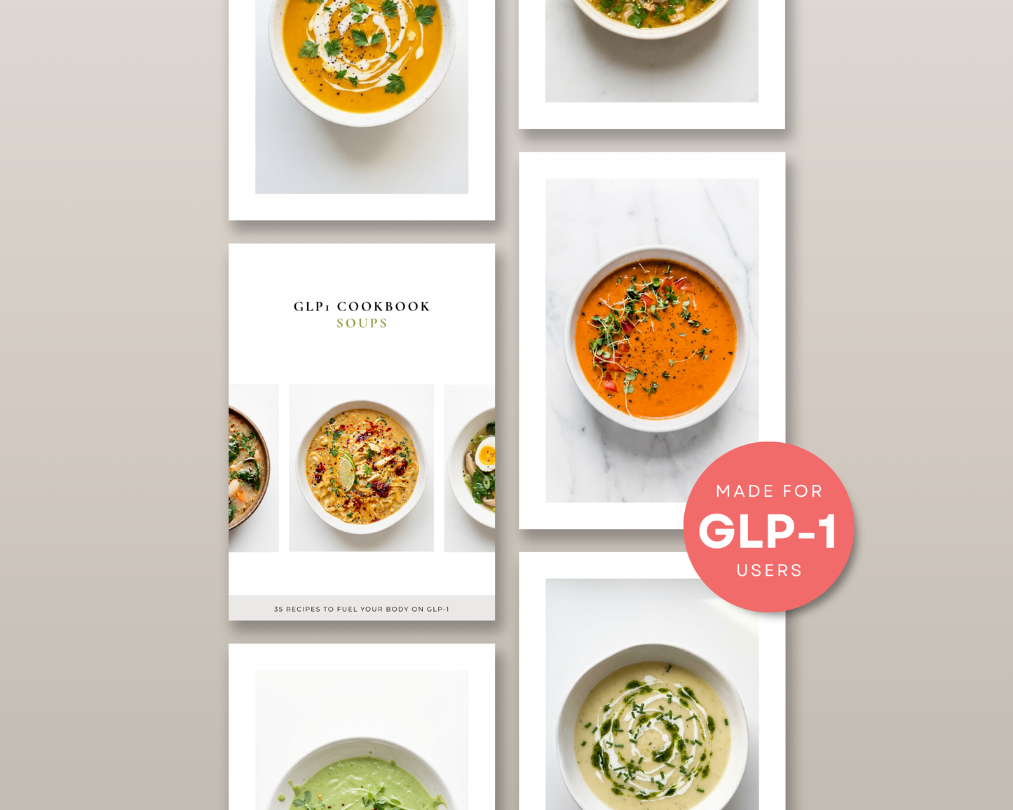 Front cover of the Ozempic soup recipes cookbook on a warm neutral background