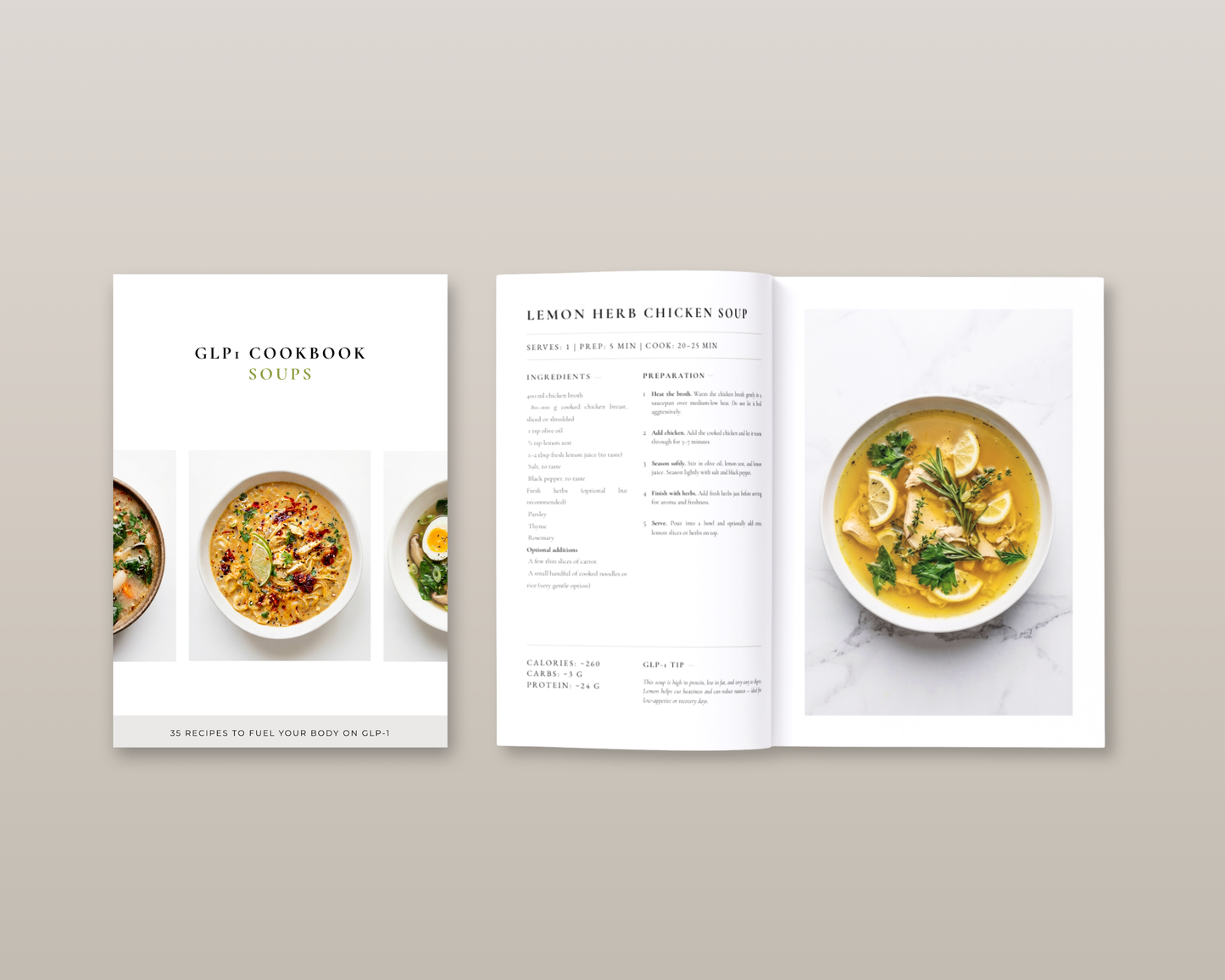 Easy digestion soup recipe page from the Mounjaro-friendly meal cookbook