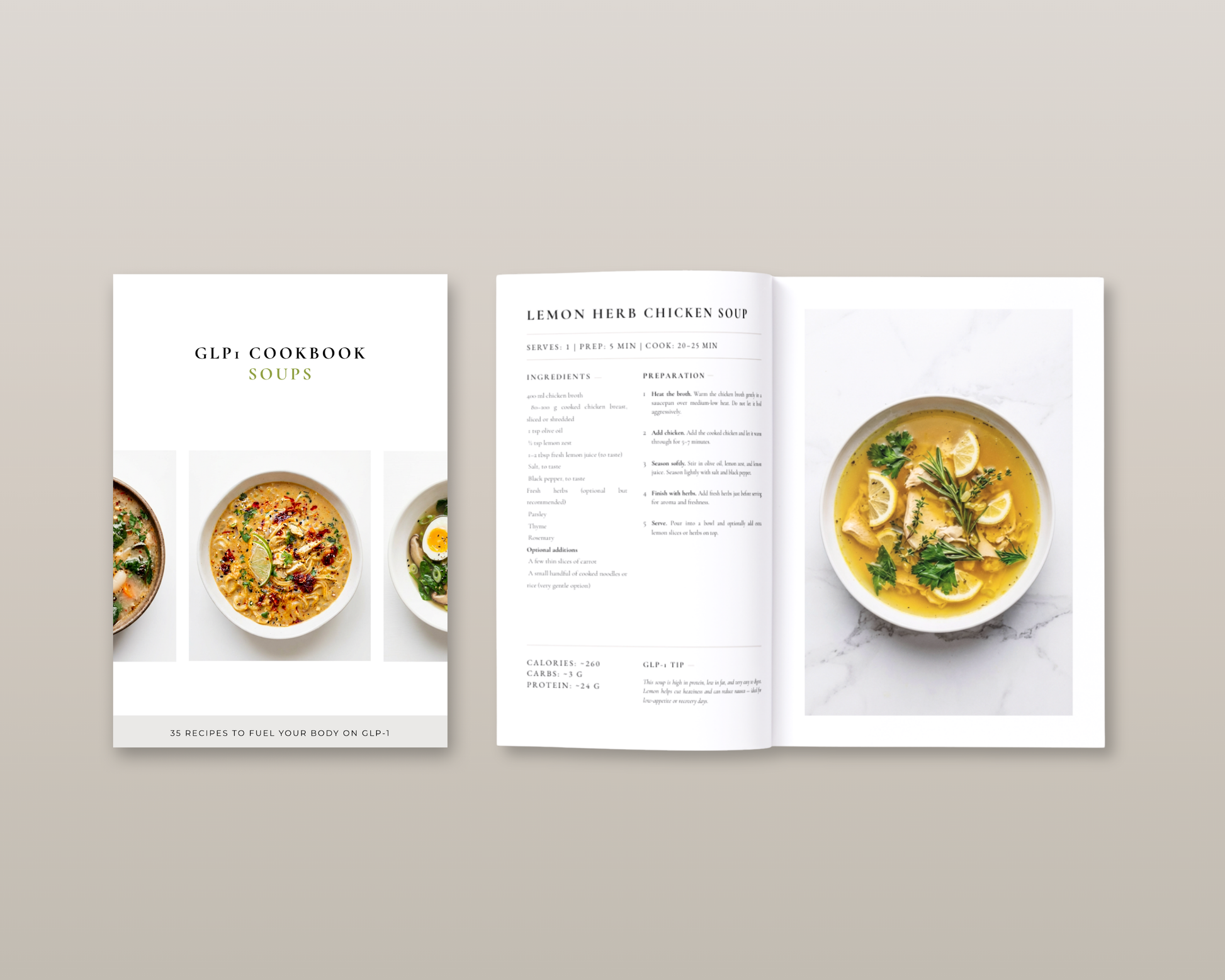 Easy digestion soup recipe page from the Mounjaro-friendly meal cookbook