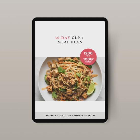 Portion guide page from the 30-day GLP-1 meal plan showing realistic serving sizes