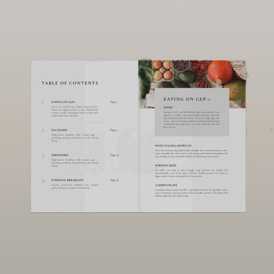 GLP-1 Breakfast Cookbook page featuring a nausea-free morning recipe with tips