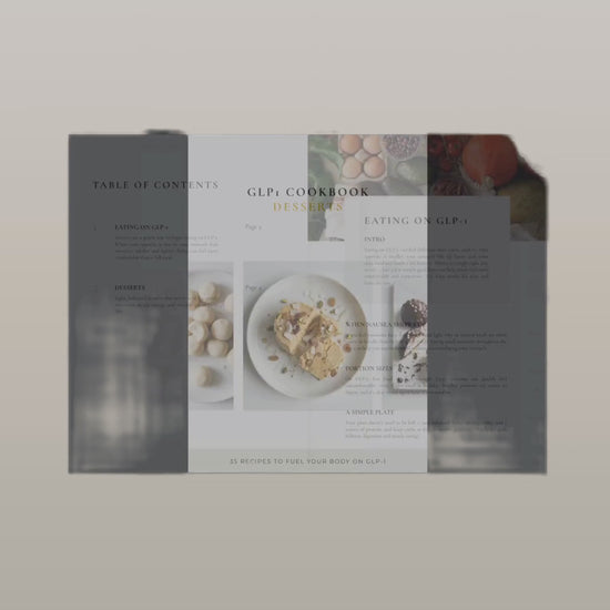 Digital cookbook open on desk — tirzepatide dessert recipes with step-by-step instructions