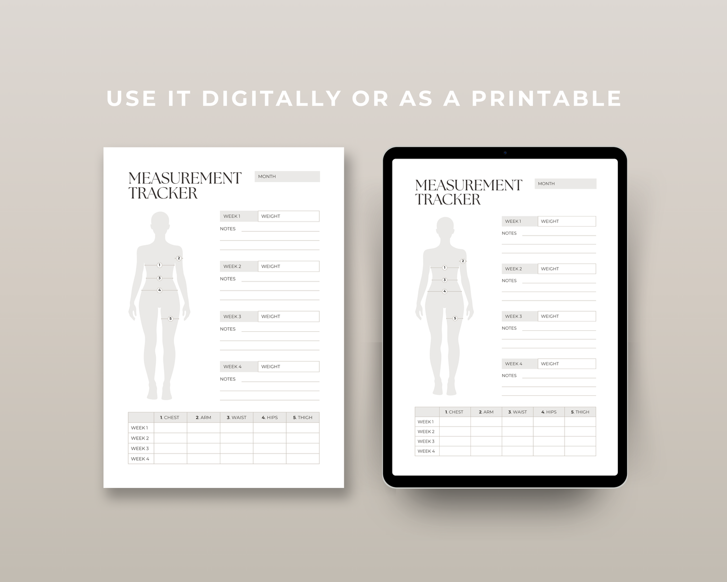 GLP-1 measurement tracker printable in Sage Green — track body measurements on semaglutide