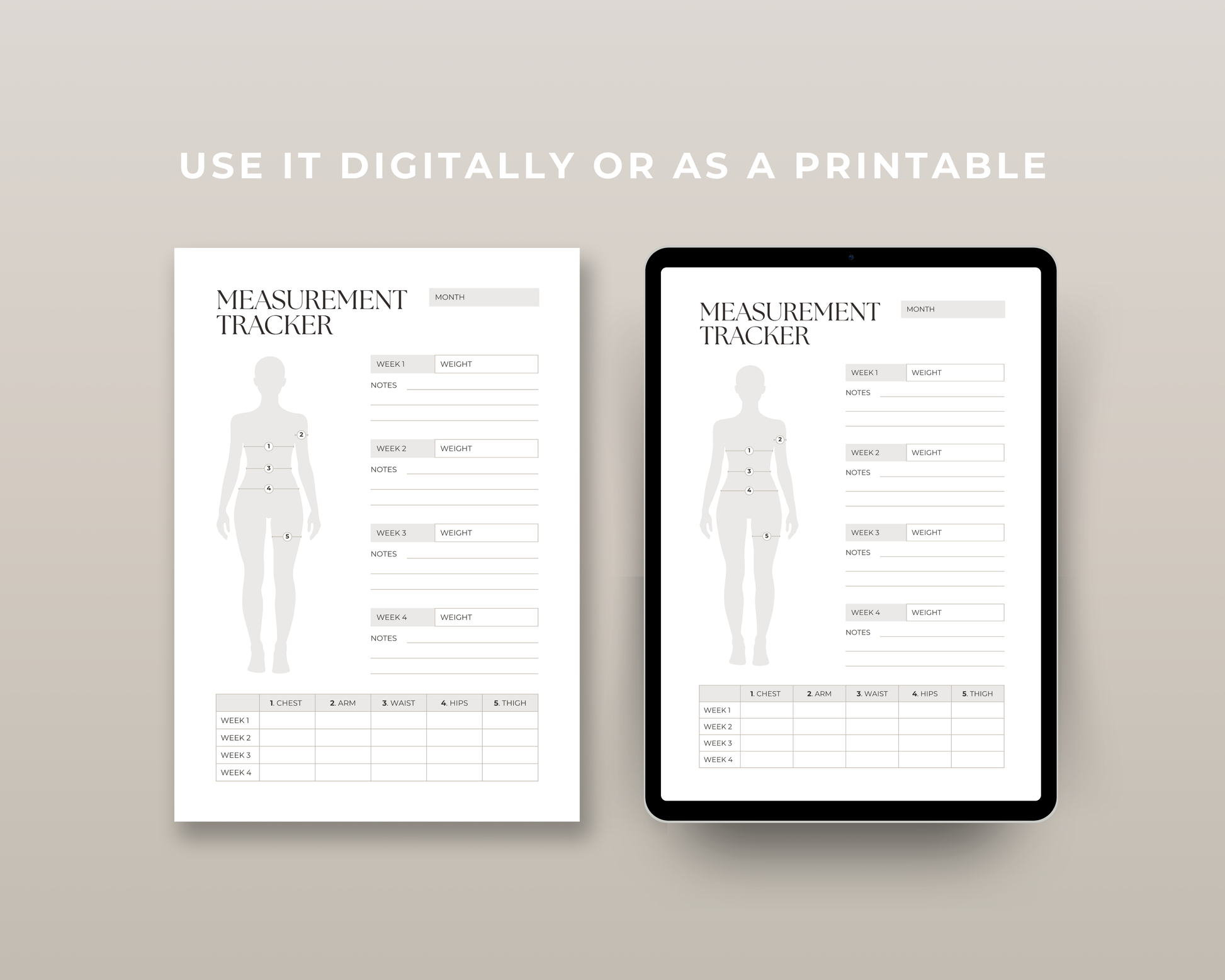 GLP-1 measurement tracker printable in Sage Green — track body measurements on semaglutide
