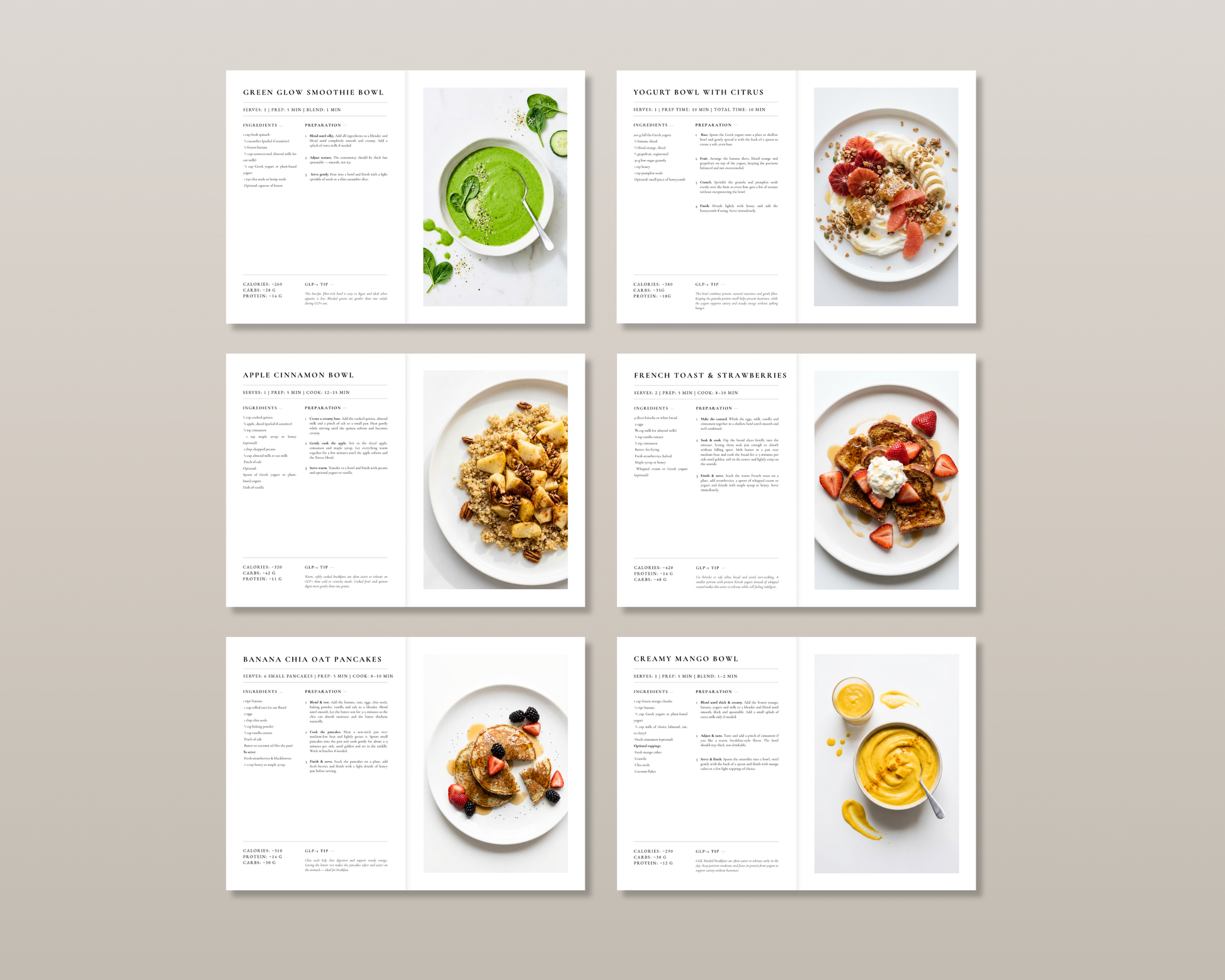 Recipe index page of the GLP-1 Breakfast Cookbook with all 35 recipes listed