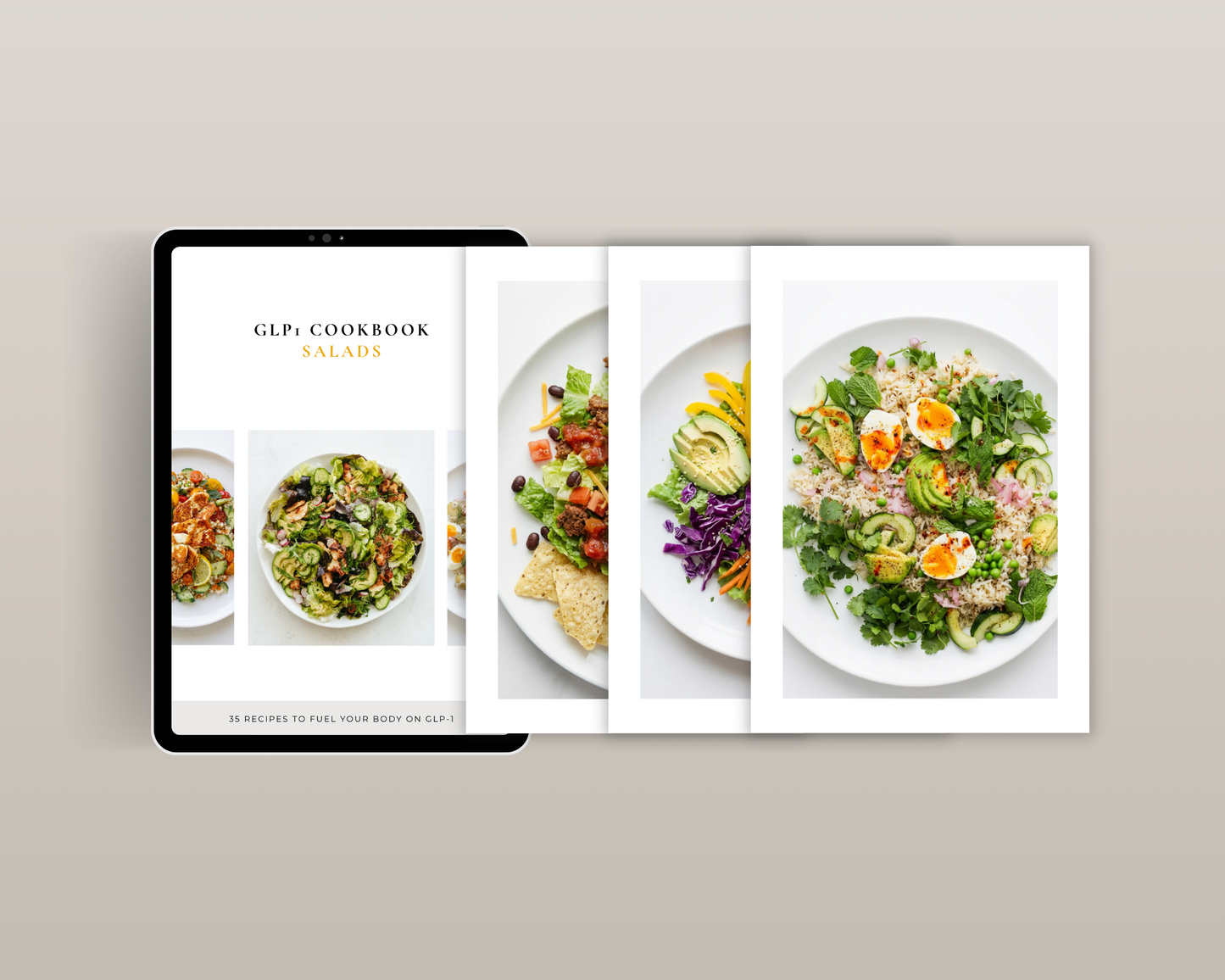 Fresh salad bowl flatlay inspired by Ozempic-friendly lunch ideas from the cookbook