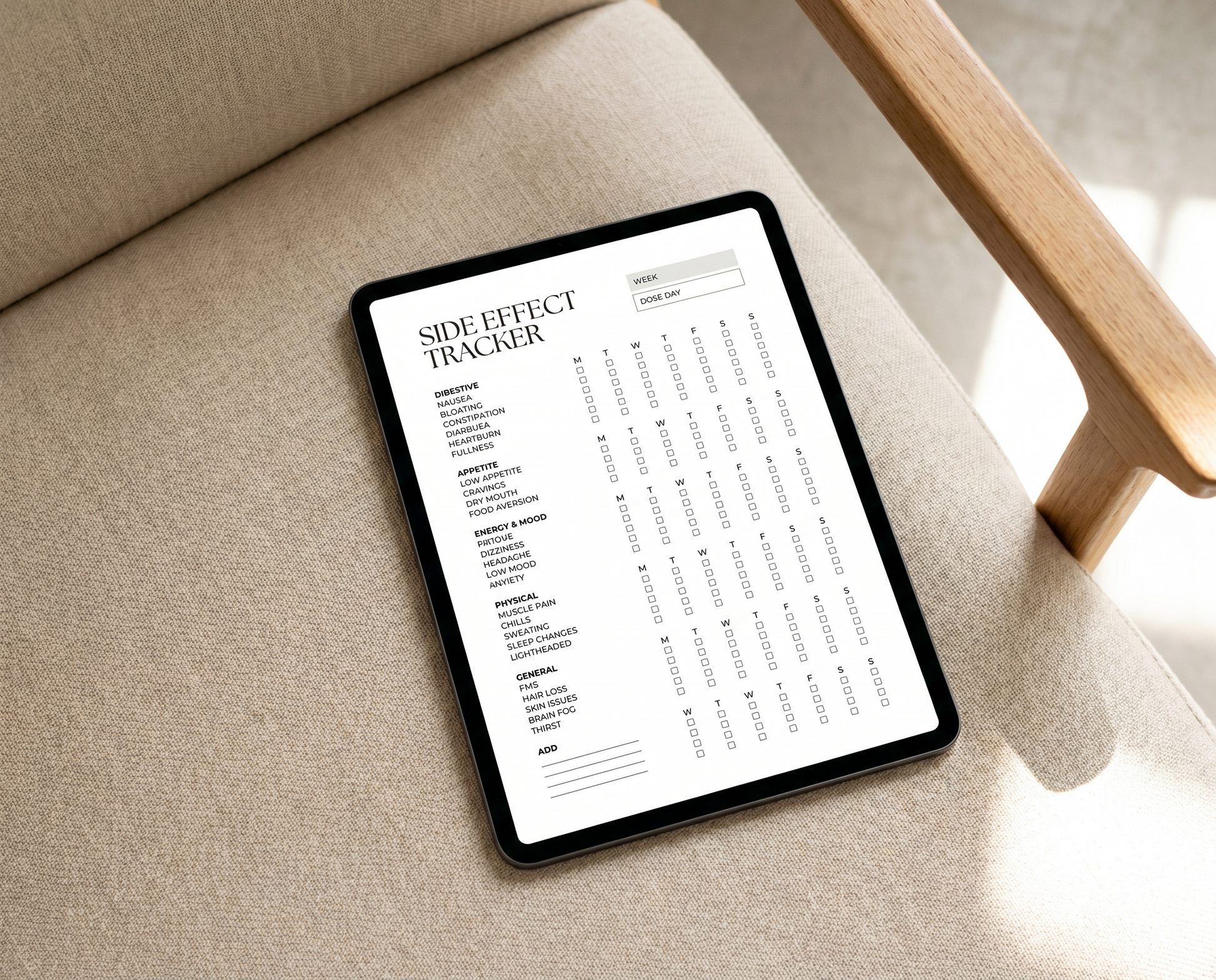 Ozempic injection site tracker printable on a desk — log rotation and reactions clearly