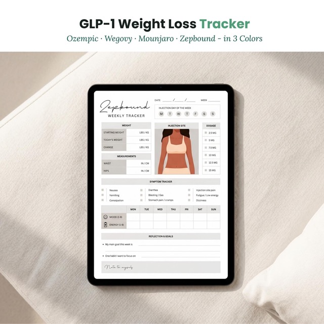 GLP-1 Weight Loss Tracker | Injection & Side Effects Journal (Digital Download)