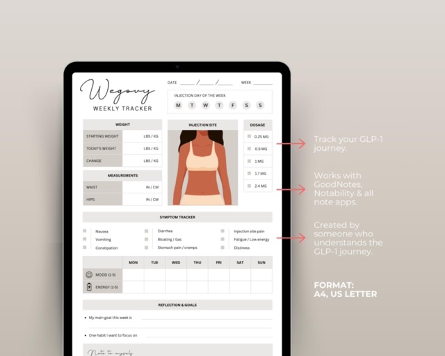 GLP-1 Weight Loss Tracker | Injection & Side Effects Journal (Digital Download)