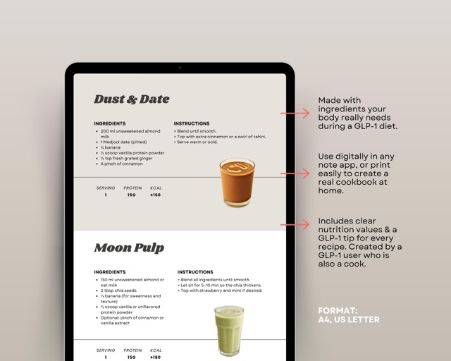 GLP-1 Smoothie Meal Plan, Weight Loss Recipes, Food Tracker (Digital Download)