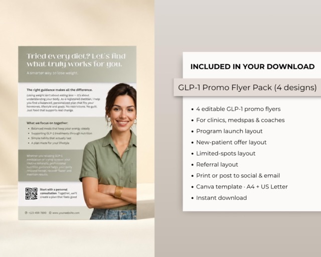 GLP-1 Tirzepatide Flyer, Mounjaro Template, Weight Loss (Editable Canva Design)