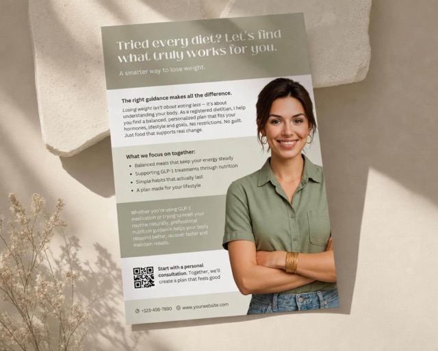 GLP-1 Tirzepatide Flyer, Mounjaro Template, Weight Loss (Editable Canva Design)