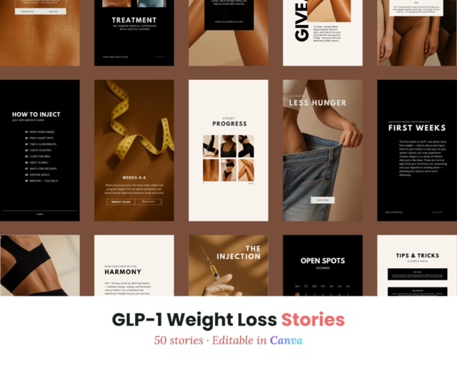 GLP-1 Weight Loss Canva Templates, Medspa Instagram Posts, Editable