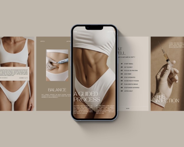 glp1 social media template, Canva editable Instagram kit Tirzepatide Semaglutide weight loss for medspas clinics download, beige Aesthetic