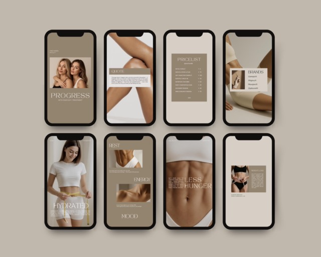glp1 social media template, Canva editable Instagram kit Tirzepatide Semaglutide weight loss for medspas clinics download, beige Aesthetic