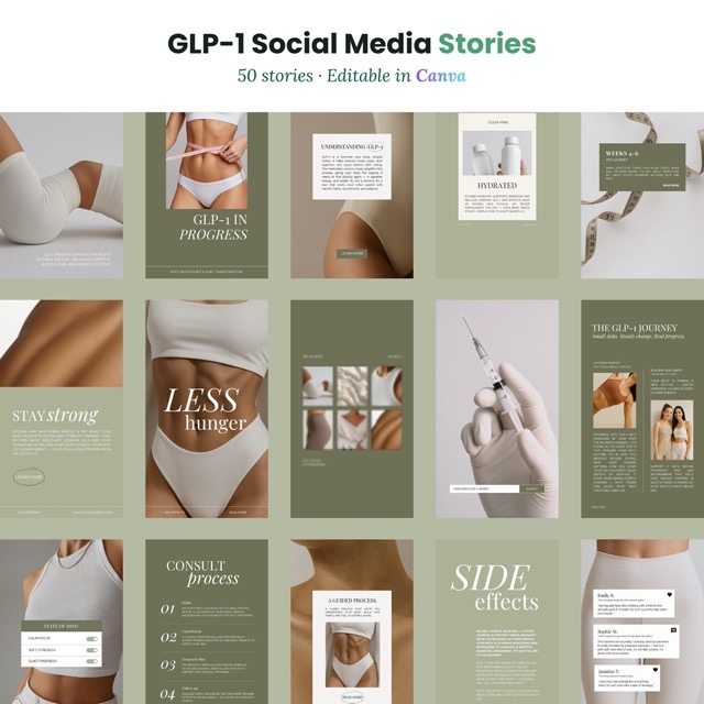 GLP-1 Social Media Canva Templates, Weight Loss Marketing Kit