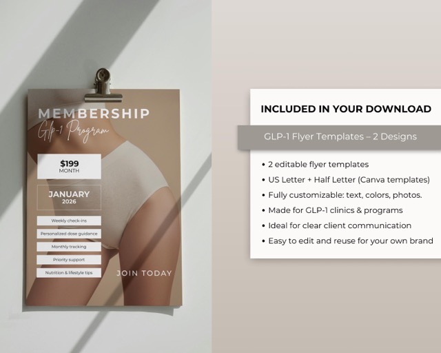 GLP1 Weight Loss Flyer Template | Wellness Clinic Pricelist, Editable Canva Flyer | Semaglutide & Tirzepatide sheet