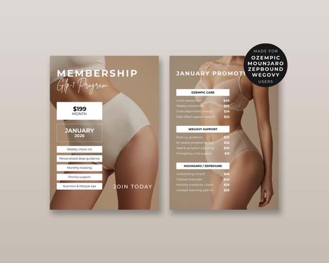 GLP1 Weight Loss Flyer Template | Wellness Clinic Pricelist, Editable Canva Flyer | Semaglutide & Tirzepatide sheet