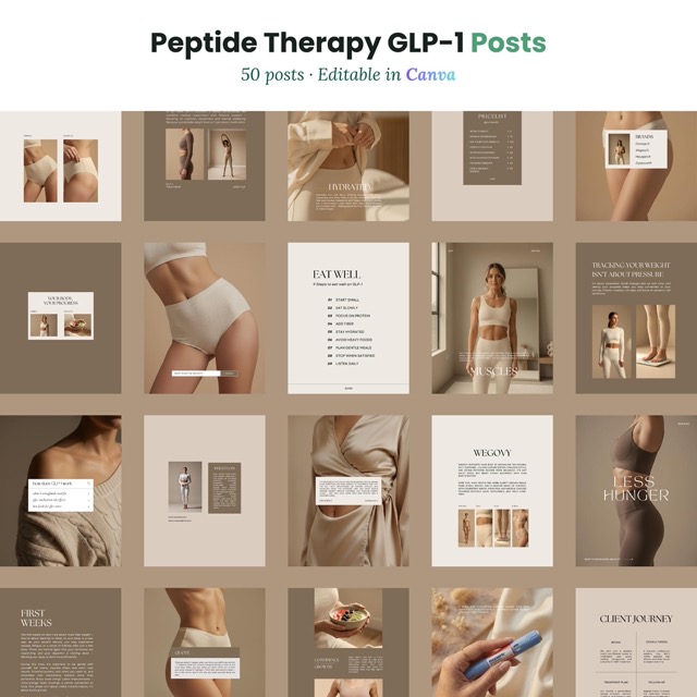 50 GLP1 Editable Canva Instagram Post Templates | Luxury Aesthetic
