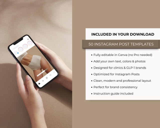 50 GLP1 Editable Canva Instagram Post Templates | Luxury Aesthetic