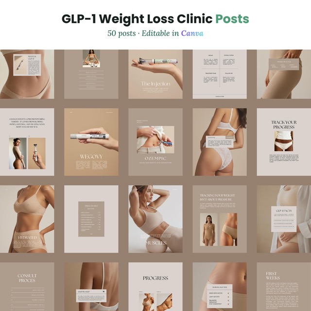 Medical Weight Loss Instagram Post Templates, Editable in Canva | Weight Loss Clinic & Medspa GLP-1 Feed Posts