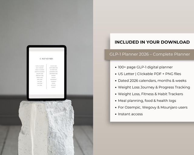 GLP1 Planner 2026 | Tirzepatide Weight Loss Journal | Peptide & Medication Tracker | | Gut Health Planner Ipad | Digital GLP1 Habit Log