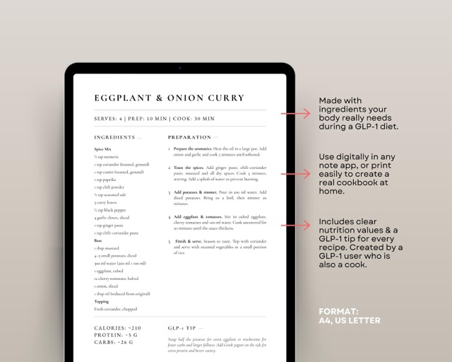GLP-1 Light Meals Cookbook | 35 Small-Portion High Protein Recipes for Low Appetite | Instant PDF Download