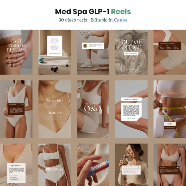 GLP1 Instagram Reels Pack | Faceless Video for Weight Loss Clinics | Canva Template Done For You Reels | Tirzepatide Social Media Templates