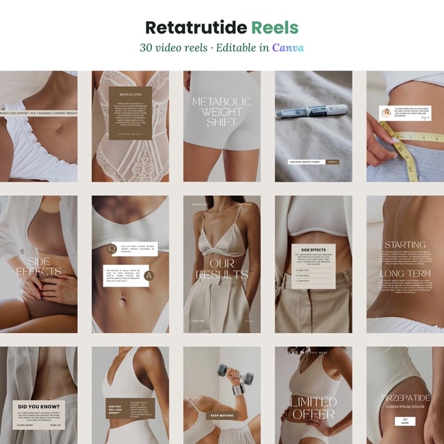 GLP-1 Faceless Reels Templates | Instagram Video for Peptide Diet | Ready to Post Reels for Tirzepatide | Social Media Stories Reels