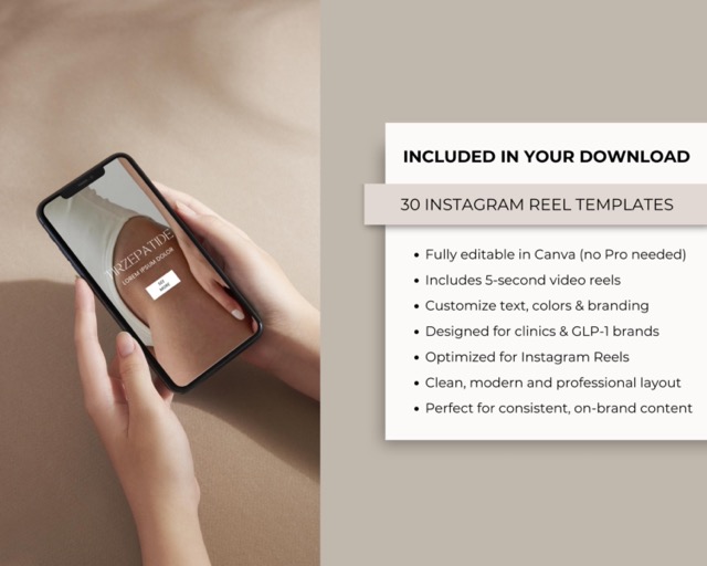GLP-1 Faceless Reels Templates | Instagram Video for Peptide Diet | Ready to Post Reels for Tirzepatide | Social Media Stories Reels