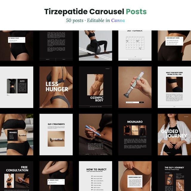 Tirzepatide Instagram Templates, Editable Canva Weight Loss Posts | Medical Weight Loss Clinic & Medspa Marketing
