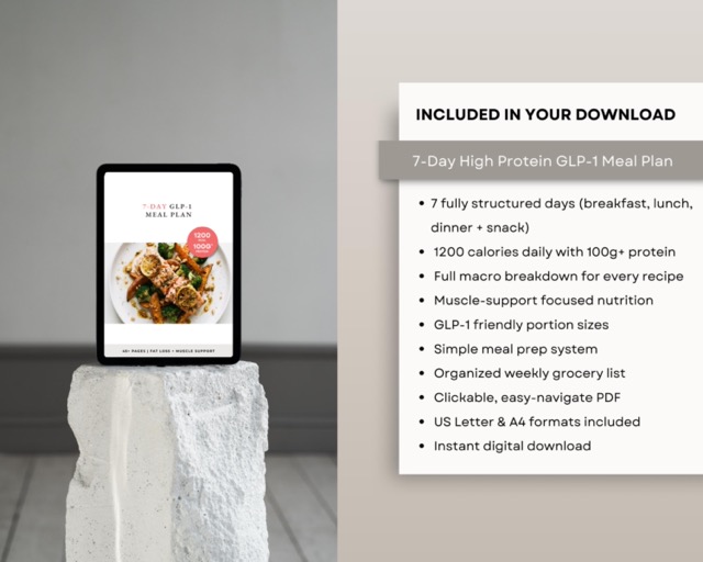 1200 Calorie High Protein Meal Plan, 7 Day GLP-1 Plan with Macros Counted, Calorie Deficit Meals + Grocery List, Printable PDF