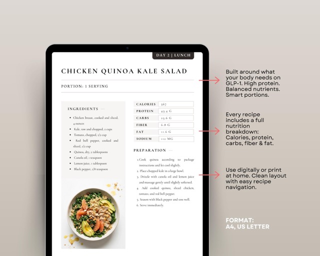 1200 Calorie High Protein Meal Plan, 7 Day GLP-1 Plan with Macros Counted, Calorie Deficit Meals + Grocery List, Printable PDF