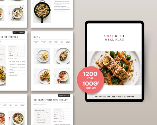 1200 Calorie High Protein Meal Plan, 7 Day GLP-1 Plan with Macros Counted, Calorie Deficit Meals + Grocery List, Printable PDF